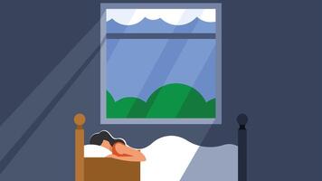 flicka sovande på natt i säng illustration vektor