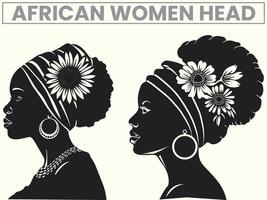 afrikanisch amerikanisch Frauen im ein Kopf Sonne Blume Dekoration zum 19. Juni vektor