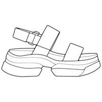 Gurt Sandalen Gliederung Zeichnung , Gurt Sandalen im ein skizzieren Stil, Sportschuhe Vorlage Umriss, Illustration. vektor