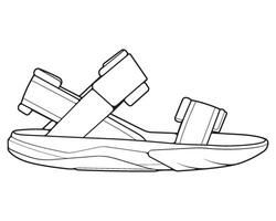 Gurt Sandalen Gliederung Zeichnung , Gurt Sandalen im ein skizzieren Stil, Sportschuhe Vorlage Umriss, Illustration. vektor