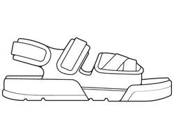 Gurt Sandalen Gliederung Zeichnung , Gurt Sandalen im ein skizzieren Stil, Sportschuhe Vorlage Umriss, Illustration. vektor