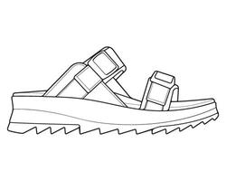 Gurt Sandalen Gliederung Zeichnung , Gurt Sandalen im ein skizzieren Stil, Sportschuhe Vorlage Umriss, Illustration. vektor