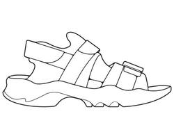 Gurt Sandalen Gliederung Zeichnung , Gurt Sandalen im ein skizzieren Stil, Sportschuhe Vorlage Umriss, Illustration. vektor