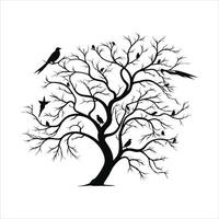 en enda svart träd silhuetter med fåglar på vit bakgrund vektor