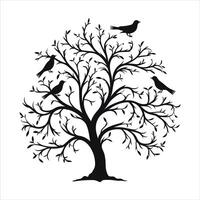 ein Single schwarz Baum Silhouetten mit Vögel auf Weiß Hintergrund vektor