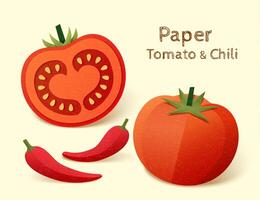 Papier Tomate und Chili, Essen Zutat Design Element Über Licht Gelb Hintergrund vektor