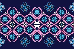 geometrisch ethnisch Blumen- Pixel Kunst Stickerei, aztekisch Stil, abstrakt Hintergrund Design zum Stoff, Kleidung, Textil, Verpackung, Dekoration, Schal, drucken, Hintergrund, Tabelle Läufer. vektor