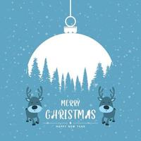 Frohe Weihnachten und ein glückliches neues Jahr im Weihnachtsball auf himmelblauem Hintergrund. Einladungskarte Vektor und Illustration.