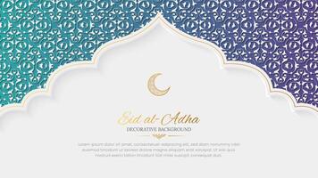 eid al-adha mubarak lyx dekorativ hälsning kort bakgrund med arabicum mönster och dekorativ båge gräns vektor