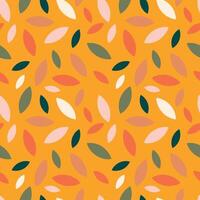 höst blad falla på en gul senap bakgrund. sömlös söt mönster med löv eller korn i annorlunda färger. vektor