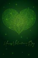 alla hjärtans dag gratulationskort banner inbjudan flyer broschyr. grön guldpalett naturlig ekostil. hjärta form lämnar gren och bokstäver vektor
