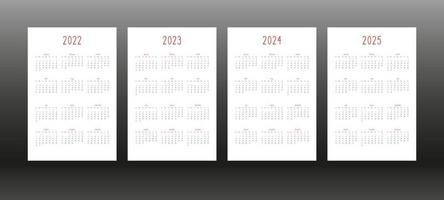 2022 2023 2024 2025 kalender dagligen veckovis månadsvis personlig planerare dagbok mall i söt minimalistisk stil. individuell schemakalender för anteckningsböcker. veckan börjar på söndag vektor
