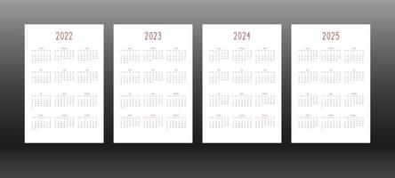 2022 2023 2024 2025 Kalender täglich wöchentlich monatlich persönliche Planer-Tagebuch-Vorlage im niedlichen Minimalisten-Stil. individueller Terminkalender für Notebooks. Woche beginnt am Sonntag vektor