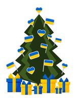 das Weihnachten Baum ist dekoriert mit ukrainisch Flaggen isoliert auf ein Weiß Vertikale Hintergrund. vektor