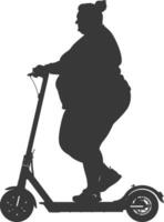 Silhouette Fett Frau Reiten elektrisch Roller voll Körper schwarz Farbe nur vektor