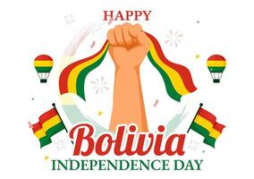 bolivia oberoende dag illustration på augusti 6 med vinka flagga och band i en festlig nationell Semester platt tecknad serie bakgrund vektor