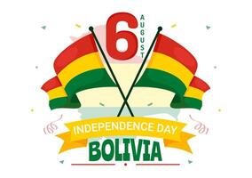 bolivia oberoende dag illustration på augusti 6 med vinka flagga och band i en festlig nationell Semester platt tecknad serie bakgrund vektor