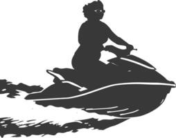 Silhouette Fett Frau Reiten Jet Ski voll Körper schwarz Farbe nur vektor