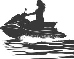 Silhouette Fett Frau Reiten Jet Ski voll Körper schwarz Farbe nur vektor