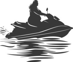 Silhouette Fett Frau Reiten Jet Ski voll Körper schwarz Farbe nur vektor