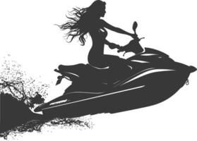 Silhouette Fett Frau Reiten Jet Ski voll Körper schwarz Farbe nur vektor