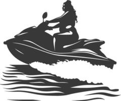 Silhouette Fett Frau Reiten Jet Ski voll Körper schwarz Farbe nur vektor