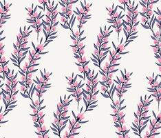 konstnärlig abstrakt grenar med ditsy blommor knoppar och mycket liten löv sammanflätade i en sömlös mönster. hand dragen illustration. kreativ vild rosa blommig stjälkar utskrift på en ljus bakgrund. vektor