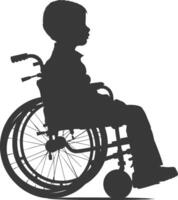 silhuett liten pojke i en rullstol full kropp svart Färg endast vektor