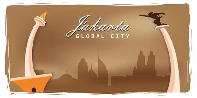 Jakarta Stadt Horizont Wahrzeichen Hintergrund Banner Design vektor