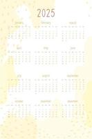 Kalenderset 2025 für persönlichen Planer und Notizbuch. warme gelbe handgezeichnete abstrakte punkte und punkte, zarter zarter süßer stil. Woche beginnt am Sonntag vektor