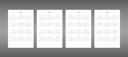 2022 2023 2024 2025 kalender för anteckningsbok för personlig planerare, söt minimalistisk stil. individuell schemakalender för anteckningsböcker. veckan börjar på söndag vektor