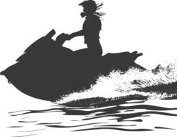 Silhouette Alten Frau Reiten Jet Ski voll Körper schwarz Farbe nur vektor