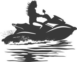 Silhouette Alten Frau Reiten Jet Ski voll Körper schwarz Farbe nur vektor