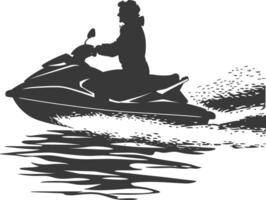 Silhouette Alten Frau Reiten Jet Ski voll Körper schwarz Farbe nur vektor