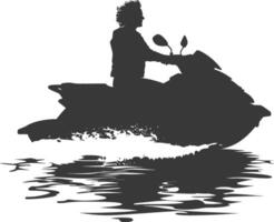 Silhouette Alten Frau Reiten Jet Ski voll Körper schwarz Farbe nur vektor