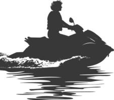 Silhouette Alten Frau Reiten Jet Ski voll Körper schwarz Farbe nur vektor