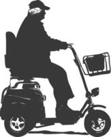 Silhouette Alten Frau Reiten Mobilität Roller schwarz Farbe nur vektor