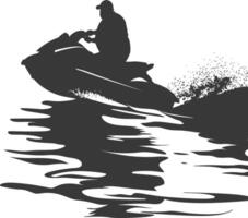 Silhouette Fett Alten Mann Reiten Jet Ski voll Körper schwarz Farbe nur vektor