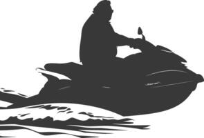 Silhouette Fett Alten Mann Reiten Jet Ski voll Körper schwarz Farbe nur vektor