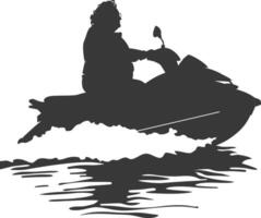 Silhouette Fett Alten Frau Reiten Jet Ski voll Körper schwarz Farbe nur vektor