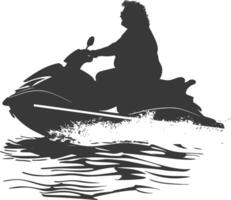 Silhouette Fett Alten Frau Reiten Jet Ski voll Körper schwarz Farbe nur vektor