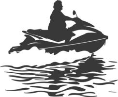 Silhouette Fett Alten Frau Reiten Jet Ski voll Körper schwarz Farbe nur vektor