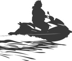 Silhouette Fett Alten Frau Reiten Jet Ski voll Körper schwarz Farbe nur vektor