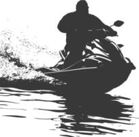 Silhouette Fett Alten Mann Reiten Jet Ski voll Körper schwarz Farbe nur vektor