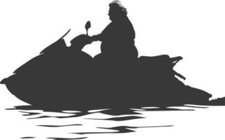 Silhouette Fett Alten Frau Reiten Jet Ski voll Körper schwarz Farbe nur vektor