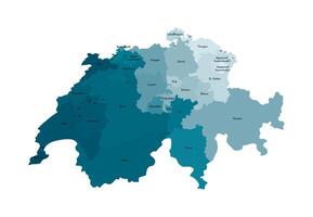 isolerat illustration av förenklad administrativ Karta av schweiz. gränser och namn av de regioner. färgrik blå kaki silhuetter. vektor
