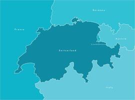 modern illustration. förenklad Karta av schweiz och gränser med angränsande länder Frankrike, Tyskland, Italien, Österrike, liechtenstein. blå former av stater, vit översikt. vektor