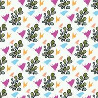 Kräuter- Pflanzen und Schmetterlinge nahtlos Muster Design vektor