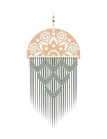 Makramee Tafeln, Boho. handgefertigt. Hobbys, Interessen. Innere Design, Dekor. Wellness, Meditation. Illustration im eben Stil. Spitze, Knoten, Mandala. im erdig Töne vektor