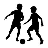 Geschwister sind spielen mit ein Fußball Ball Silhouette, Weiß Hintergrund vektor